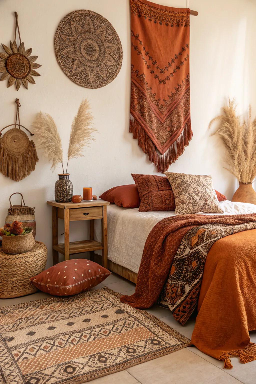 Earthy decorative pieces ground the space, enhancing the natural ambiance.