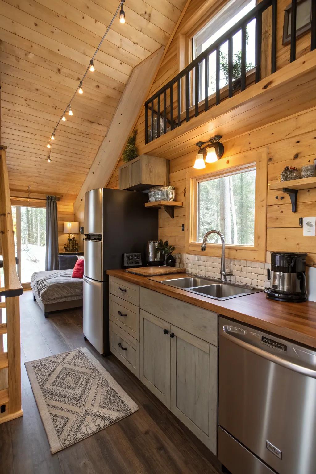 Efficient and stylish cabin culinary quarters motif