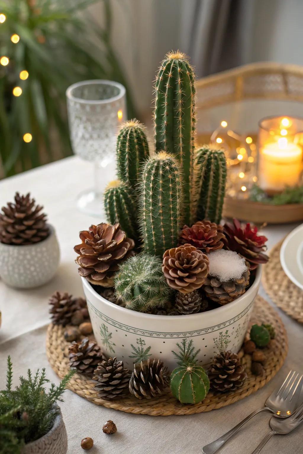 Cacti teamed with era-specific accents convey celebratory elegance to the surface.