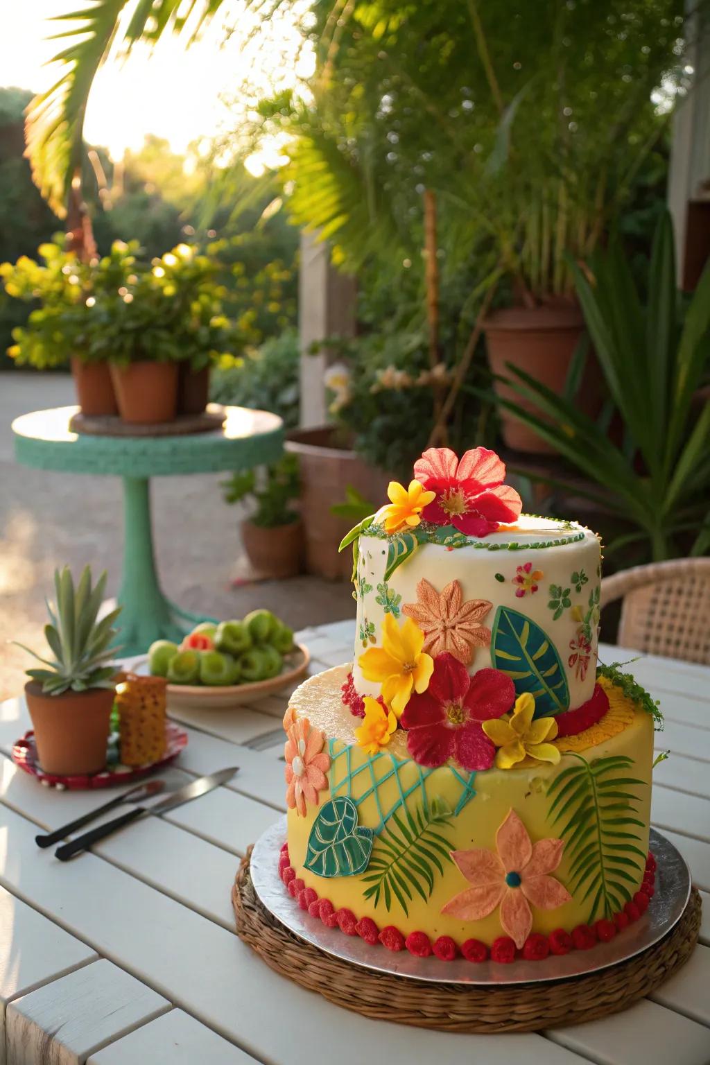 Tropical atmospheres expressed through vibrant buttercream designs