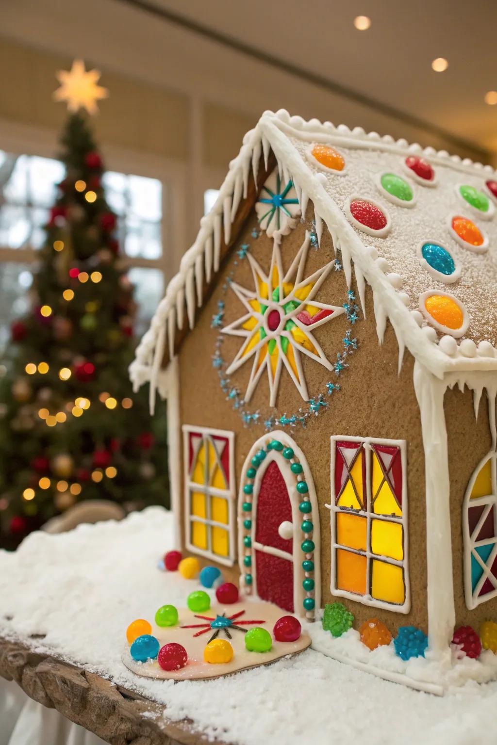 Starburst candies melted to create stunning stained glass windows.