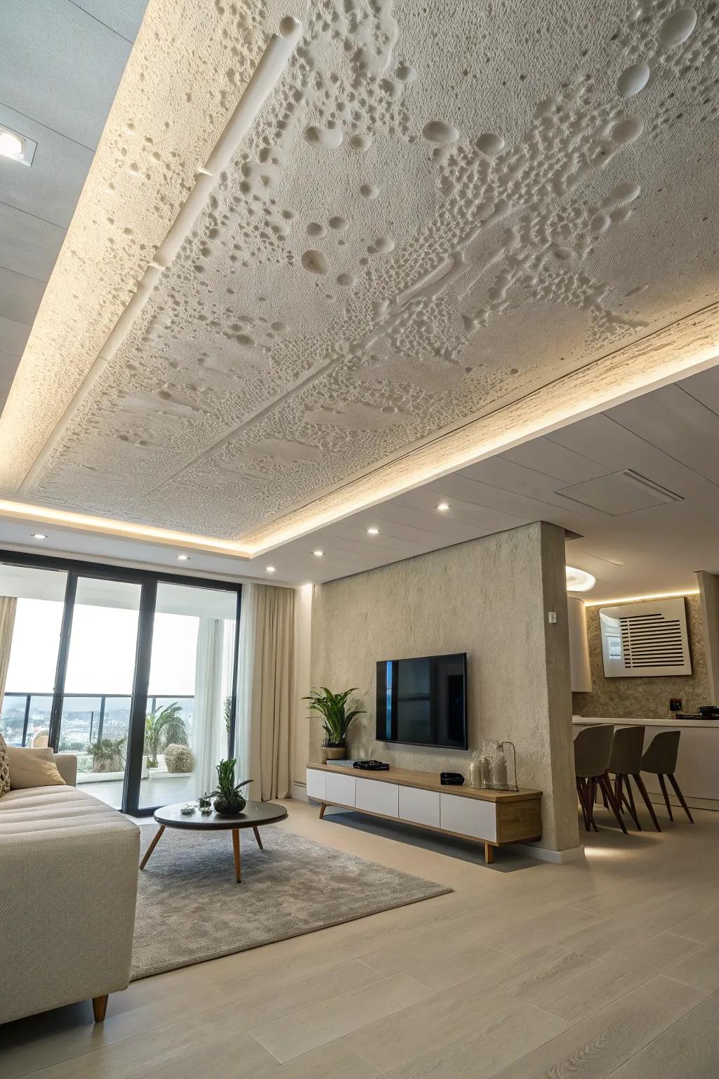 Achieve a modern look with the subtle appeal of spray sand texture.