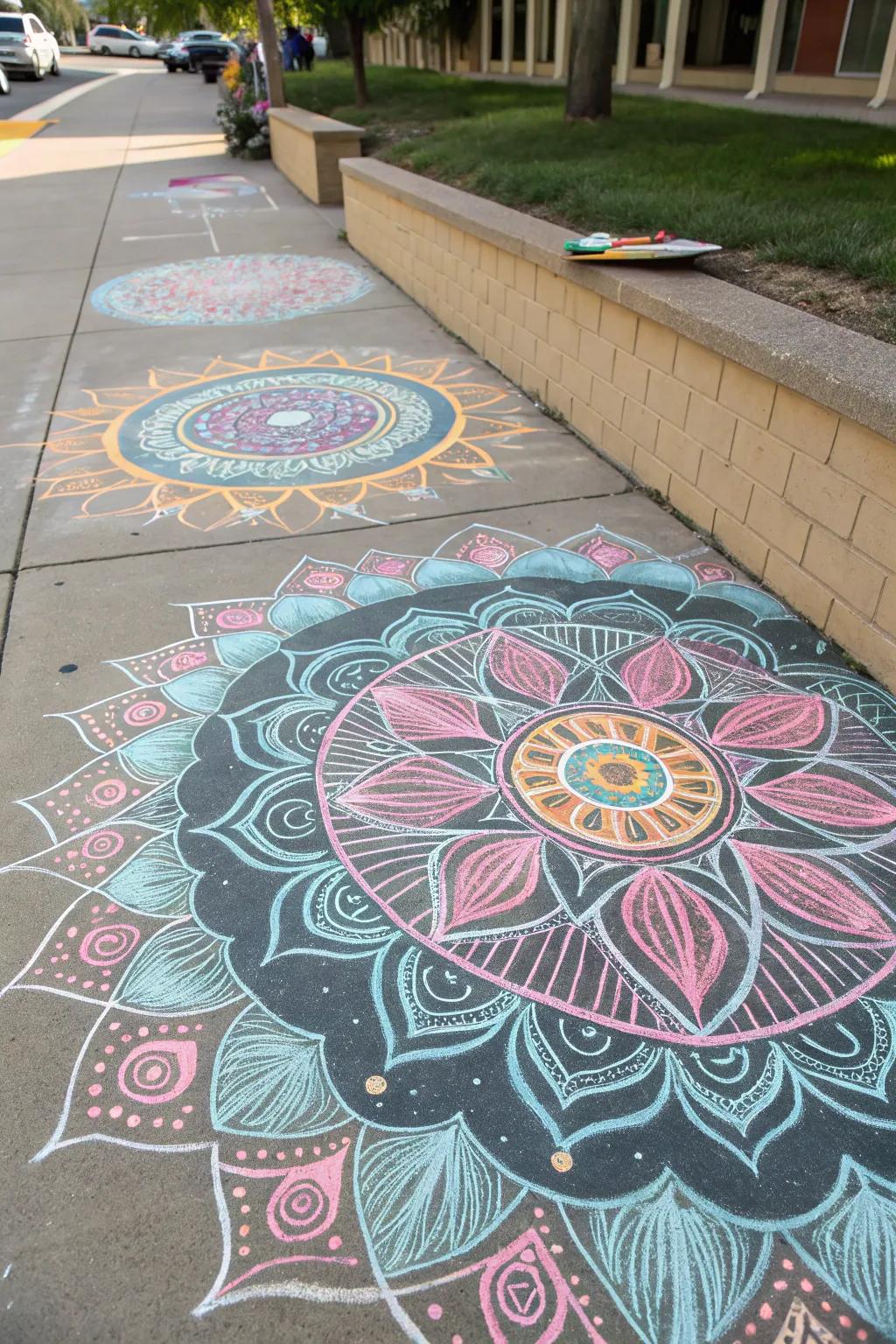 A serene chalk mandala spreading peace and beauty.