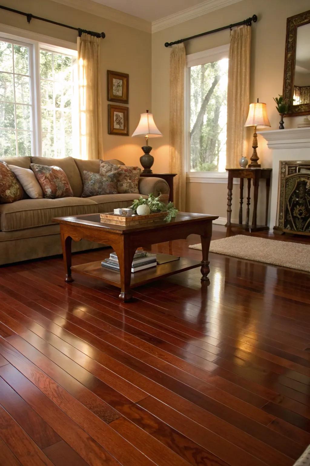 Pale wood tones generate a harmonious contrast.