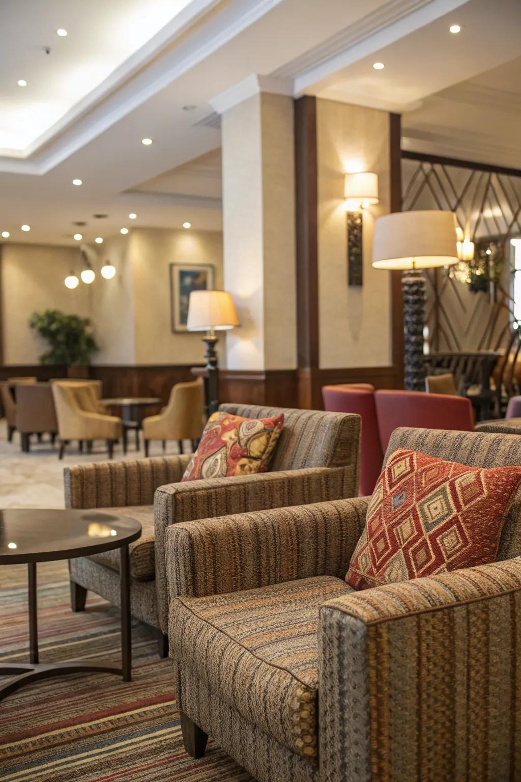 Textured textiles enhancing the comfort and flair of the entrance seating.