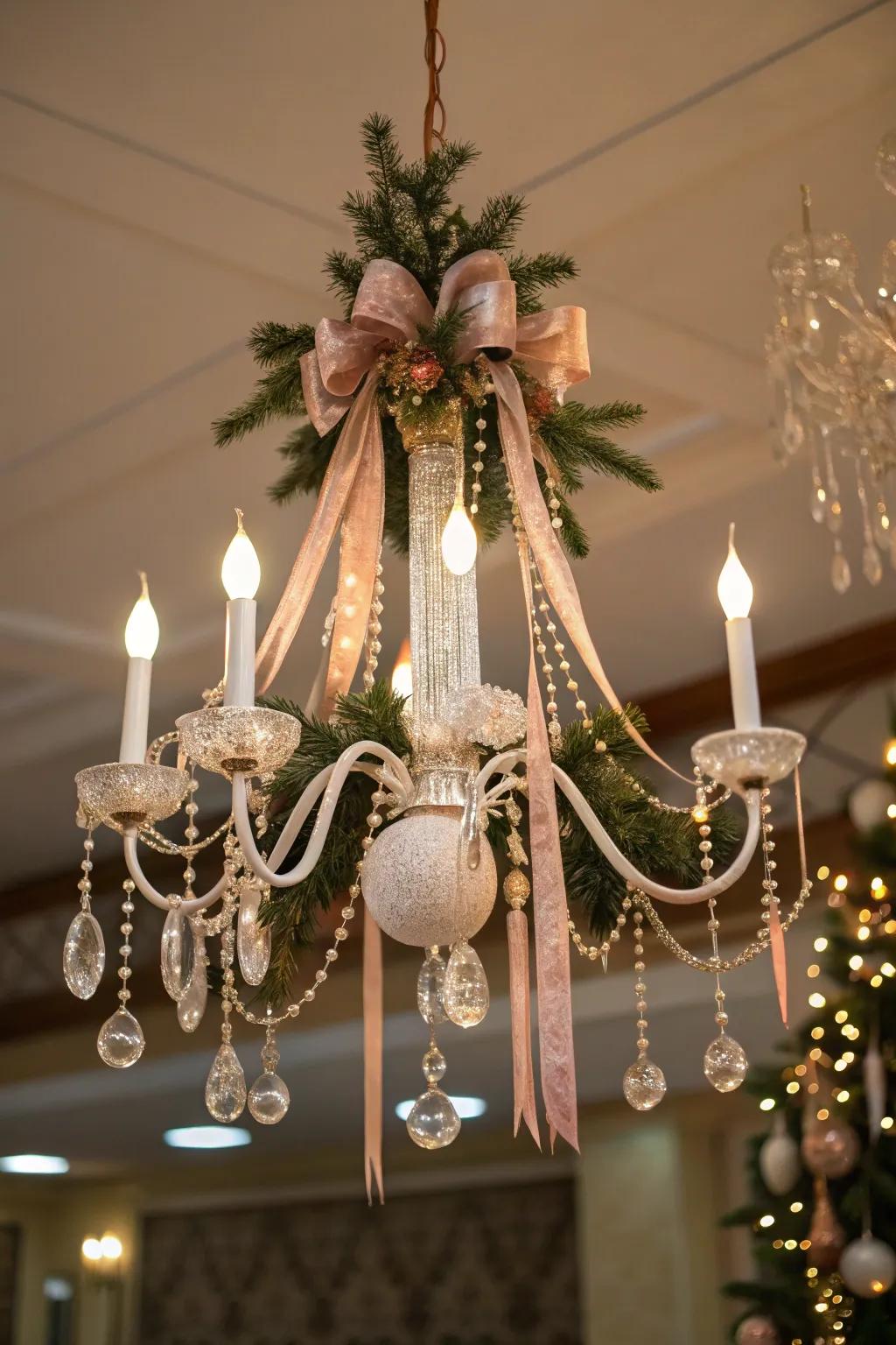 A holiday light fixture adds drama and elegance to your decor.