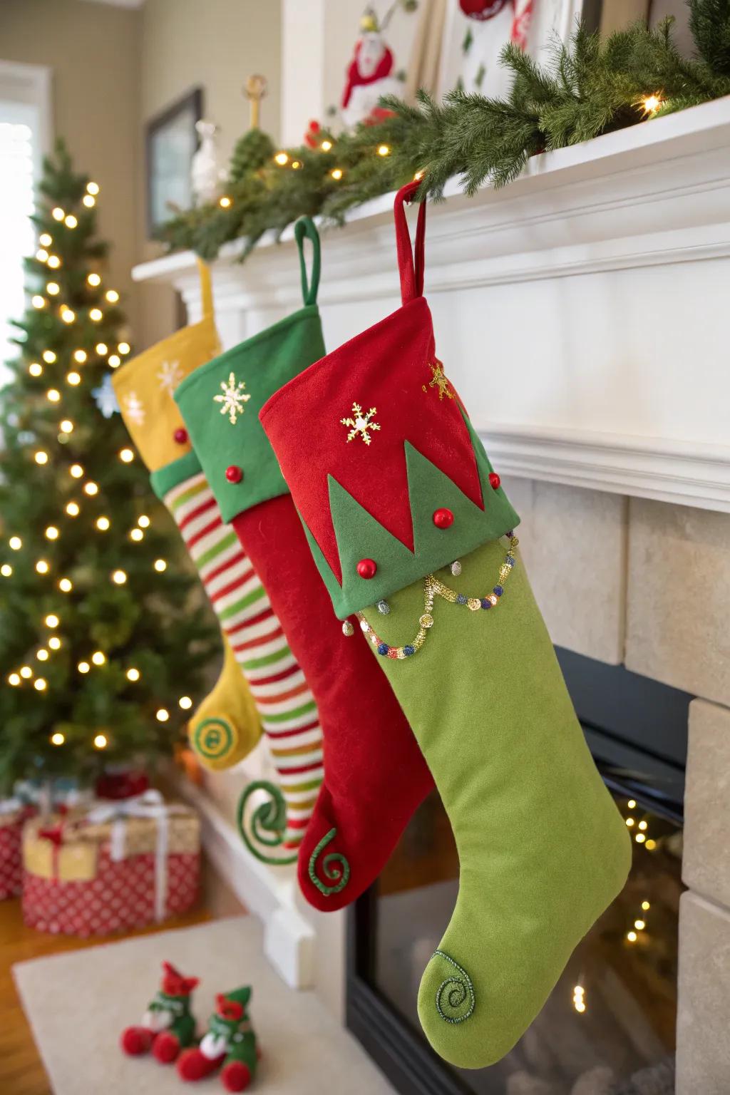 Elf-themed patterns add whimsy and fun to your Christmas decor.