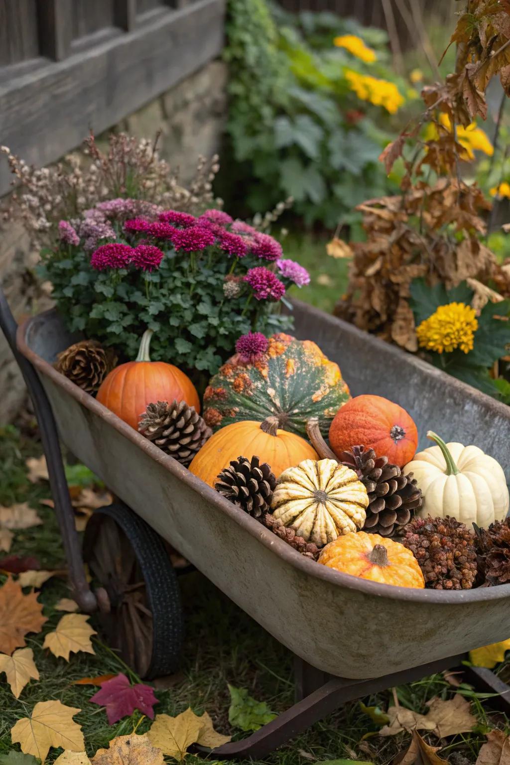 An autumn-inspired wheelbarrow perfect for the festive season.