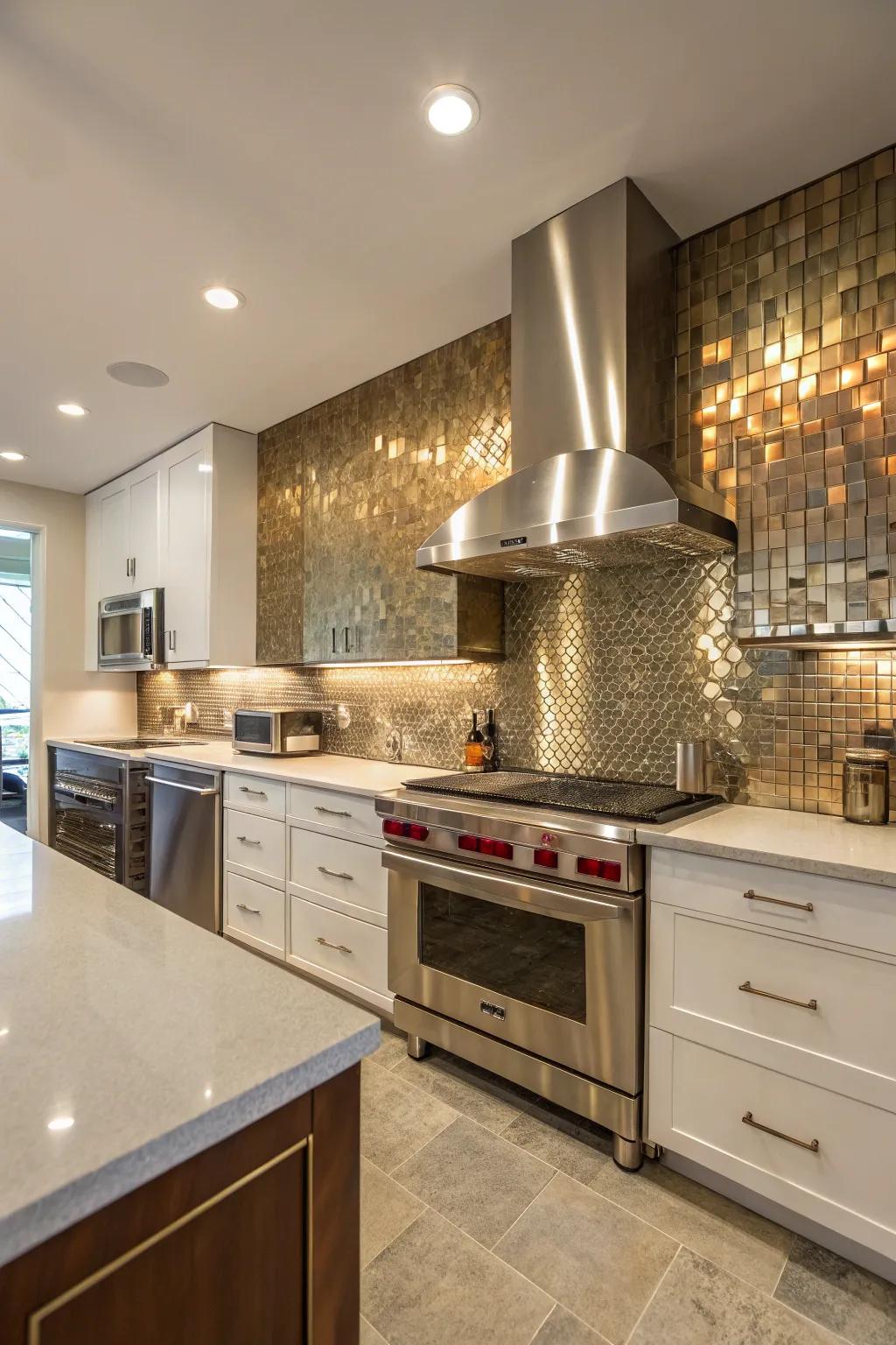 Metallic highlights inject a hint of opulence to this traditional kitchen.