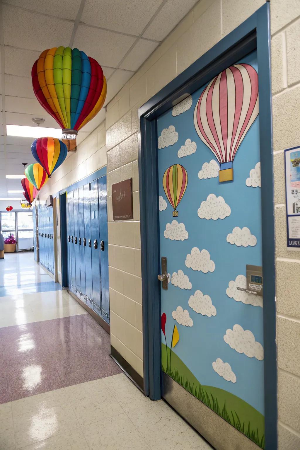 A heated air orb-themed learning space doorway showcasing a celestial theme.