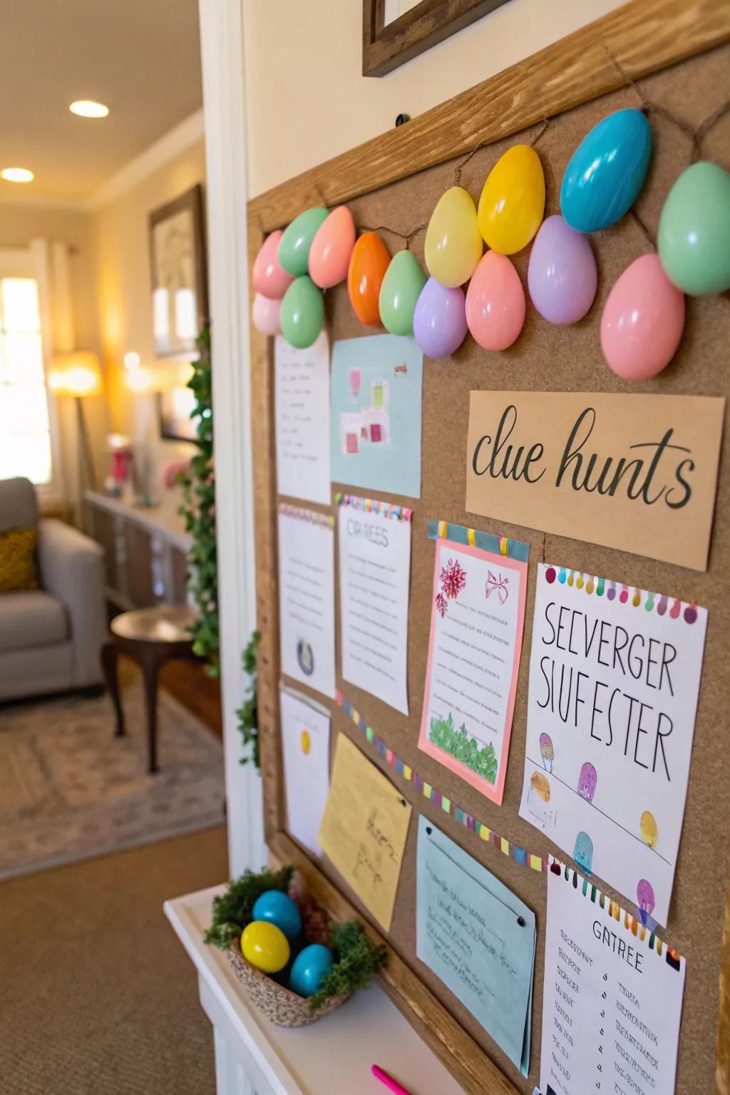 An interactive bulletin board exhibiting a disguised spring hunt.