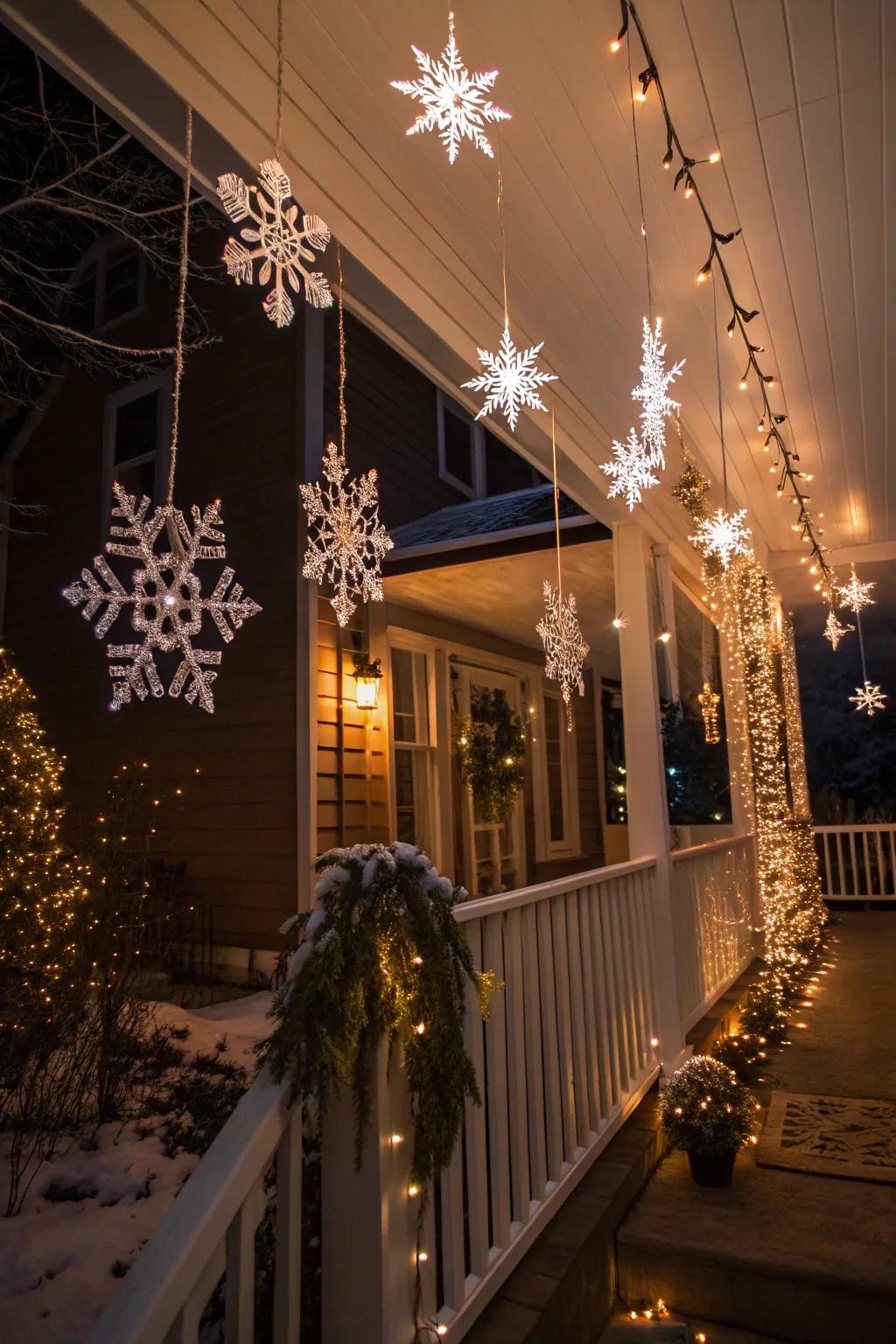 Wintry charm showcasing illuminated snowflakes.