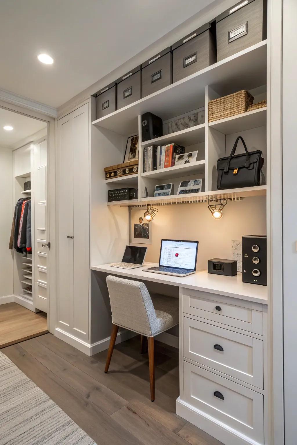 Make your cloffice tech-friendly with chargers and plugs.