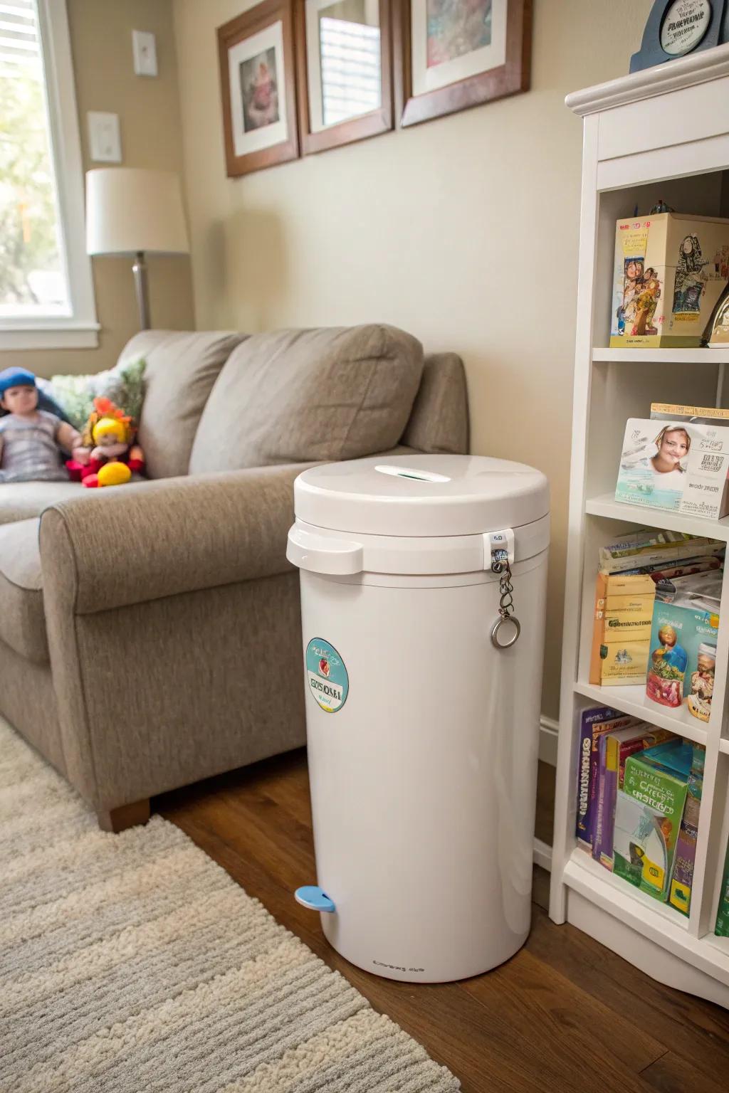 A childproof container ensures safety and prevents accidental messes in a family home.
