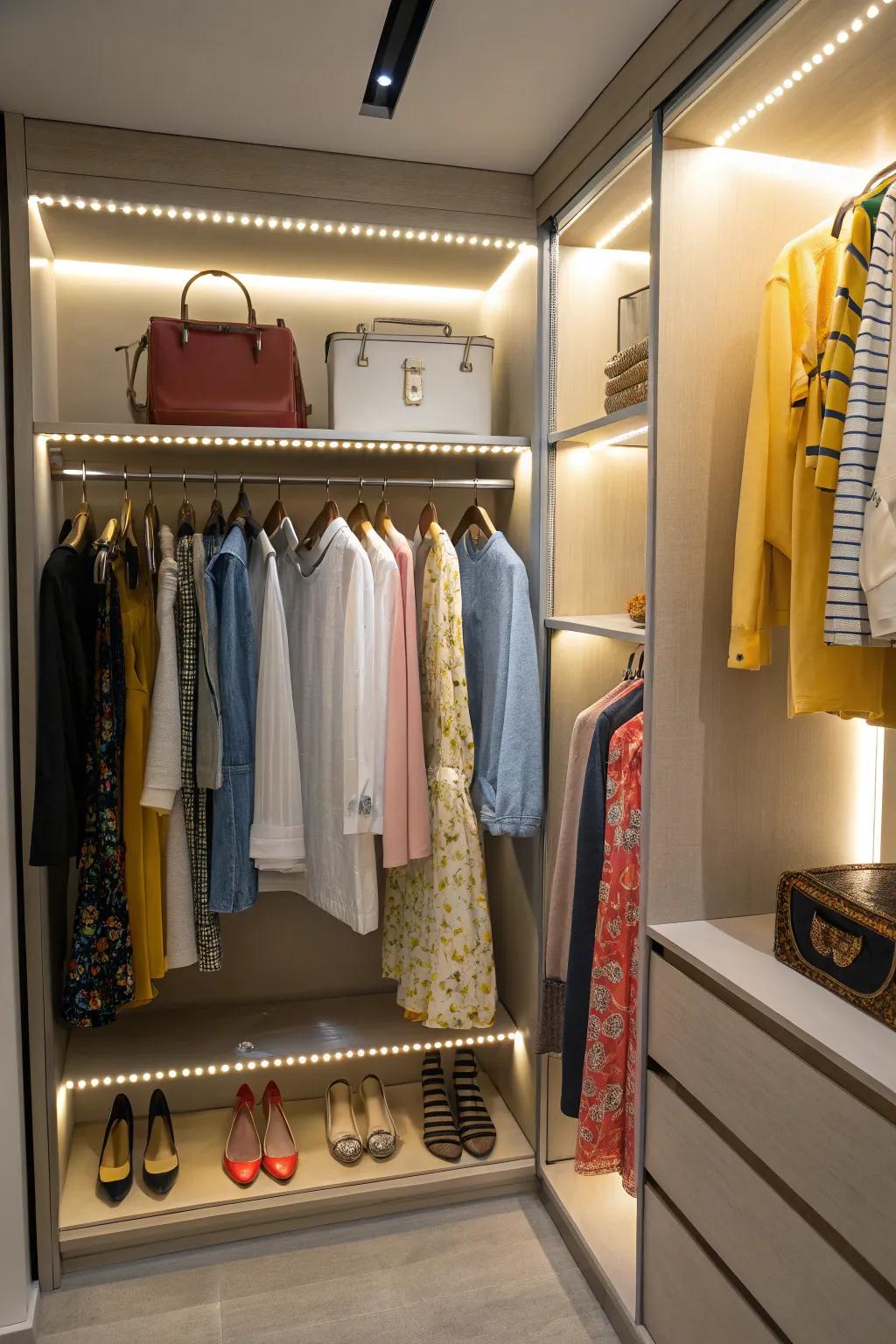 Intelligent lighting ensures your wardrobe is constantly highlighted.