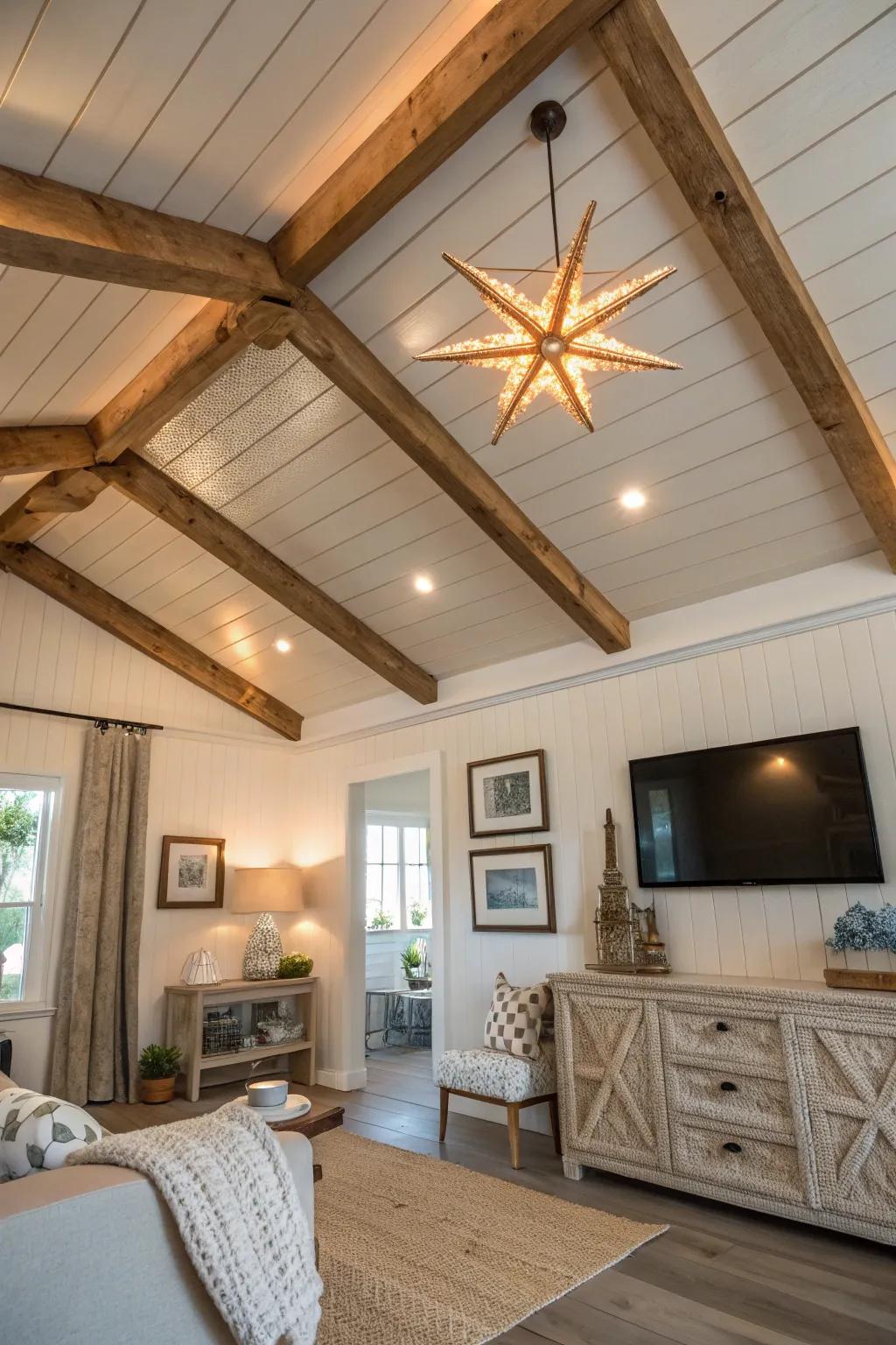 Ceiling details add depth and interest to coastal spaces.