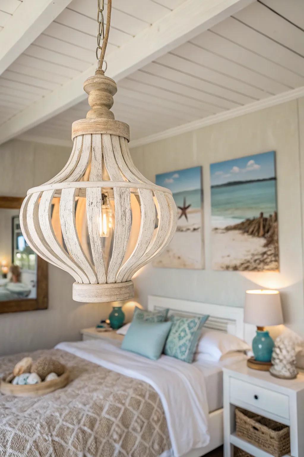 Limewashed wood fixtures evoke a serene coastal vibe.