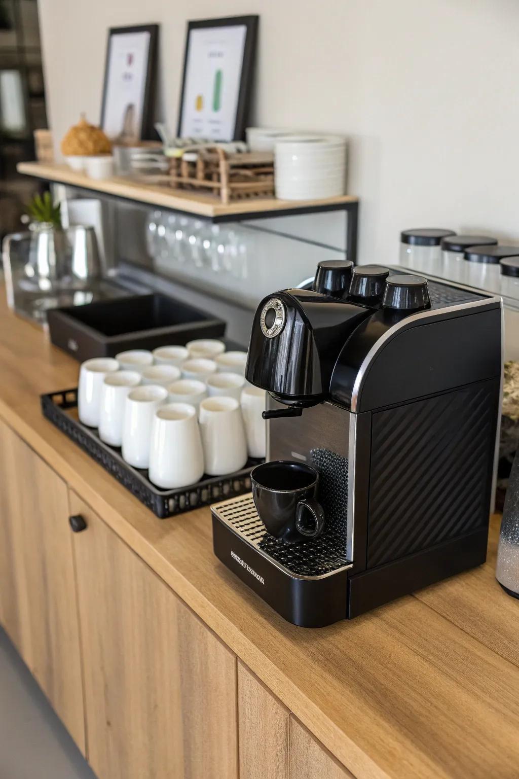 Monochrome magic for a sleek and sophisticated coffee station.