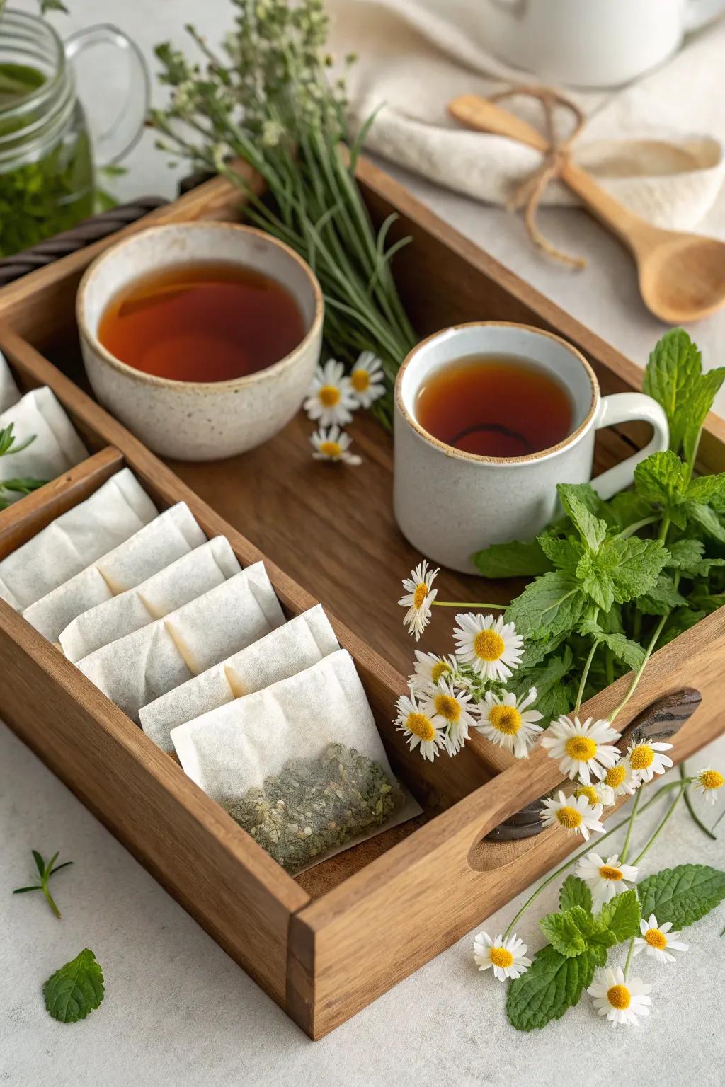 A comforting botanical tea selection, serving as a soothing coffee option.