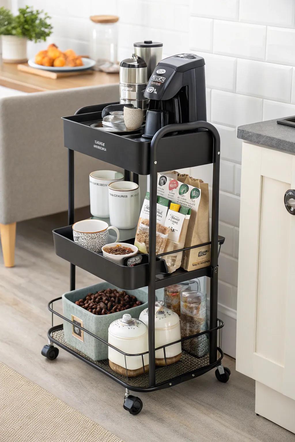 A handy coffee cart for space-saving functionality.