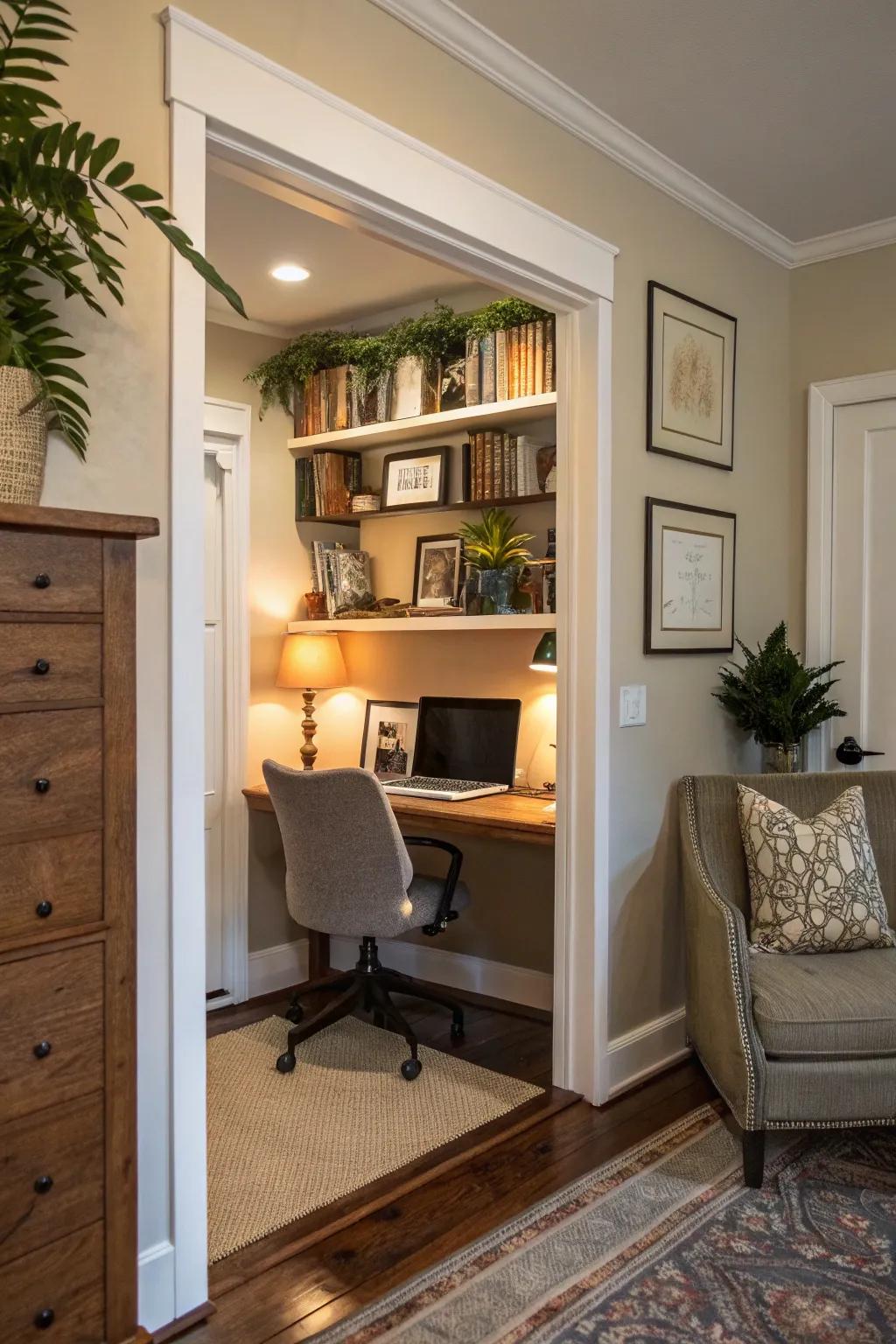 An alcove provides a surprising and private workspace.