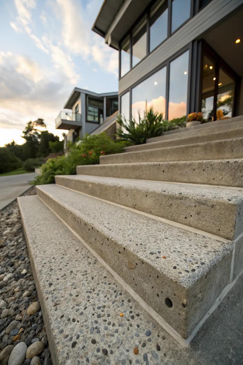 Exposed aggregate offers texture and traction.
