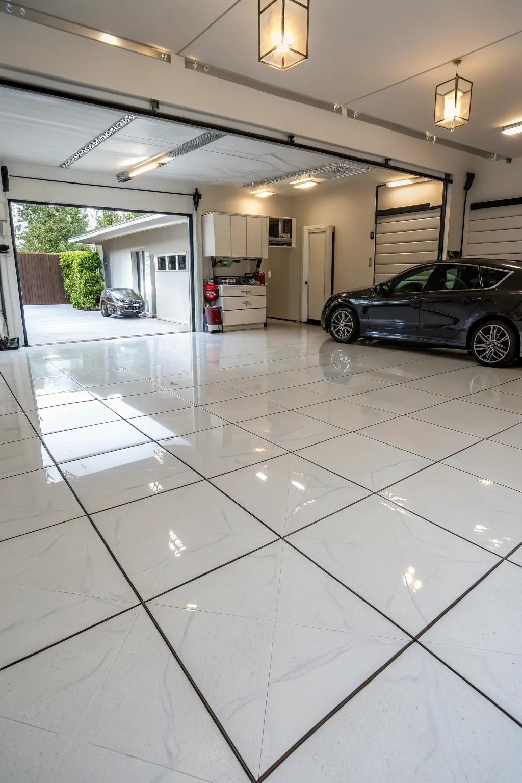 Ceramic squares yield a deluxe showroom appearance.