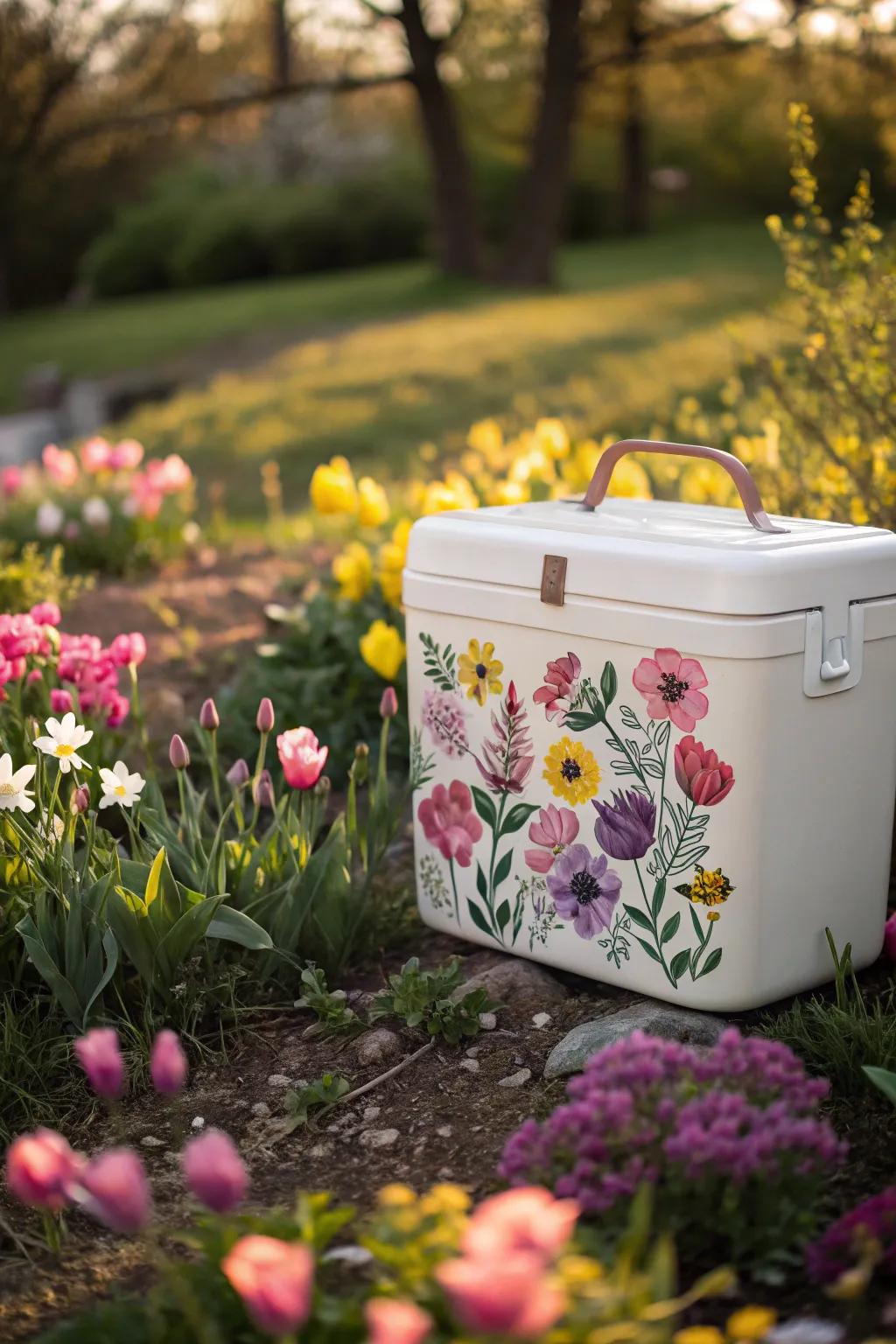 A floral-themed cooler for a garden-inspired look.
