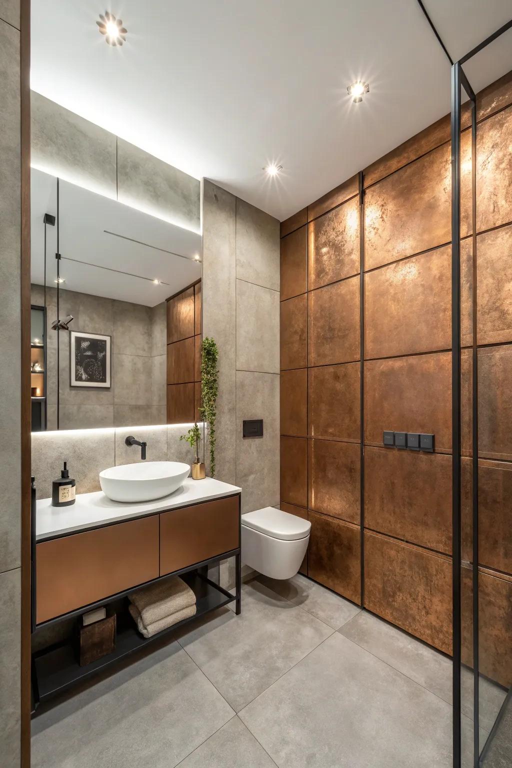 Copper wall panels make a striking and warm statement.