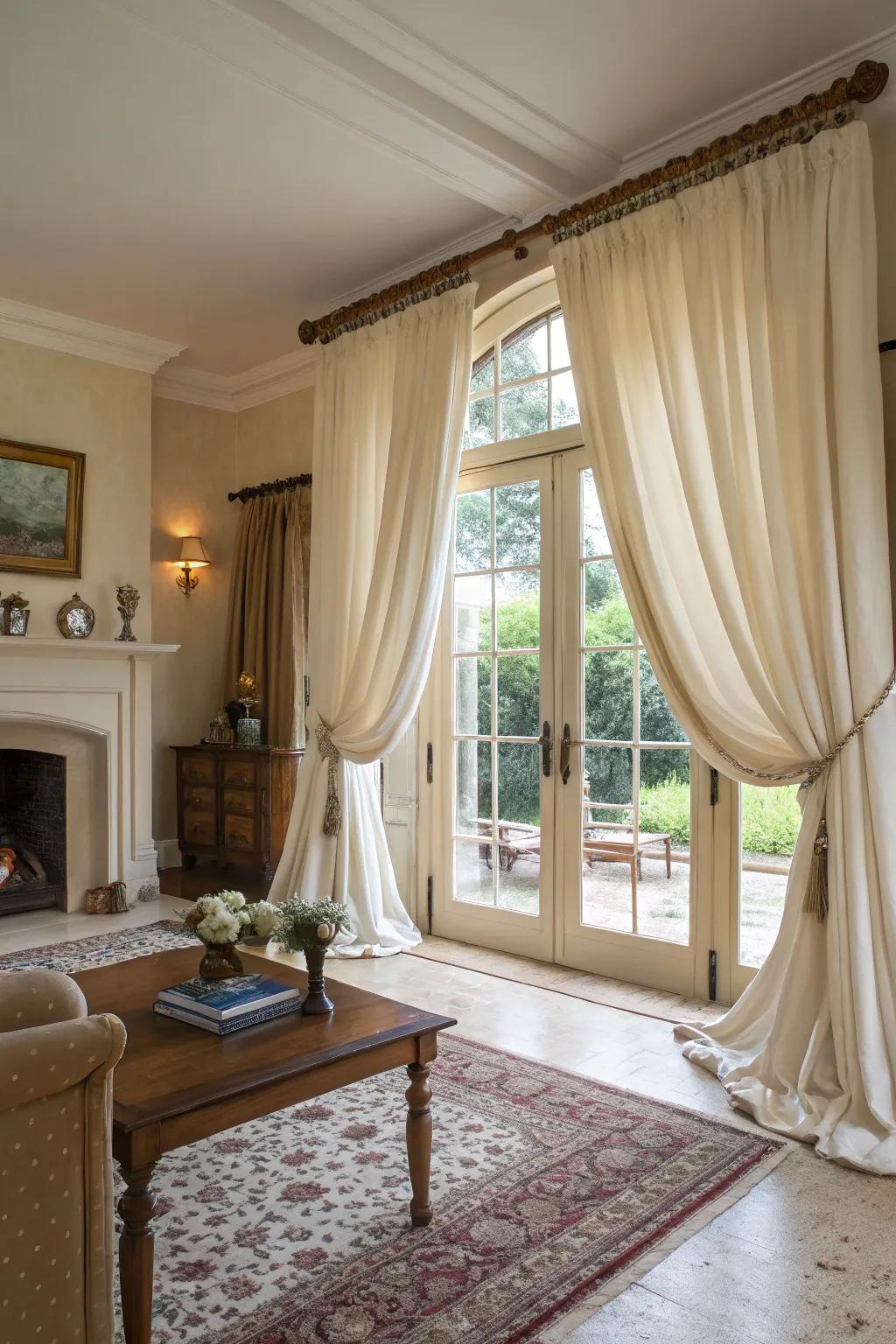 Touches of luxury fabrics like silk add sophistication to cottage decor.