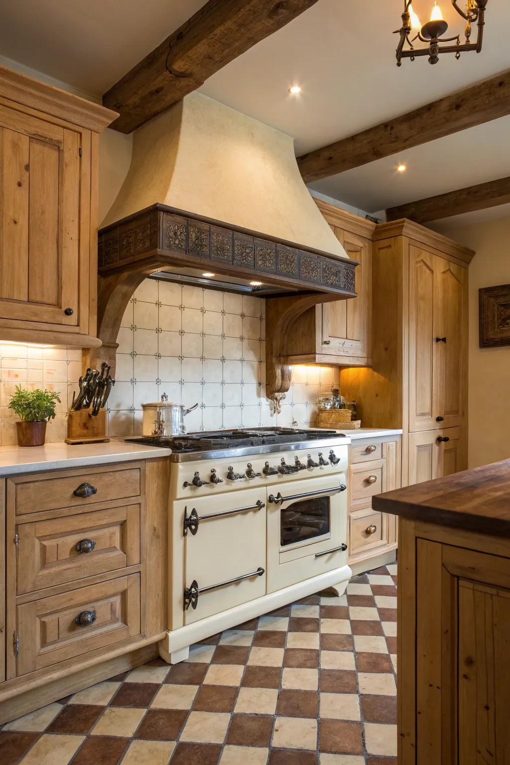 A classic-inspired stove acts as a stylish centerpiece.