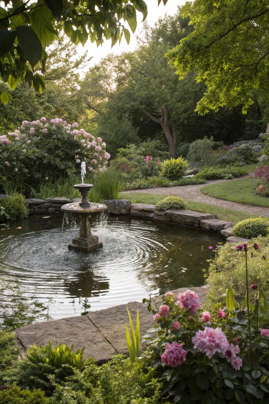 A water feature infusing tranquility and beauty into the garden.