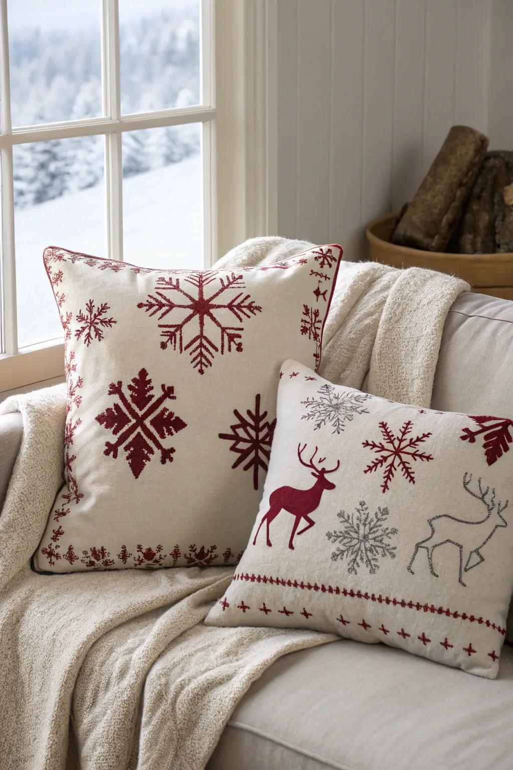 Themed cushions bring festive charm to the space.
