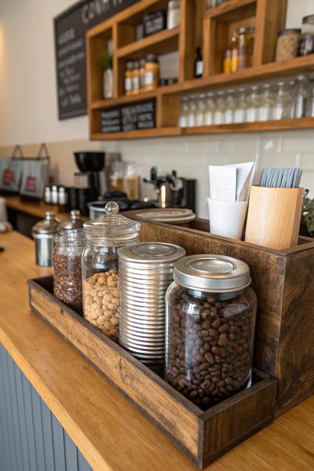 Inventive storage solutions add a distinctive element to your station.