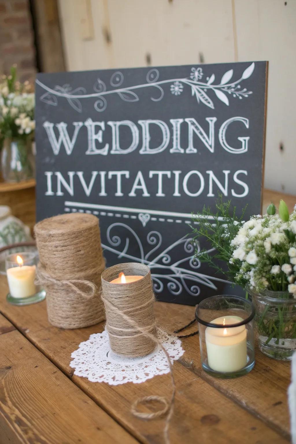 Rustic wedding notes featuring a charming chalkboard theme.