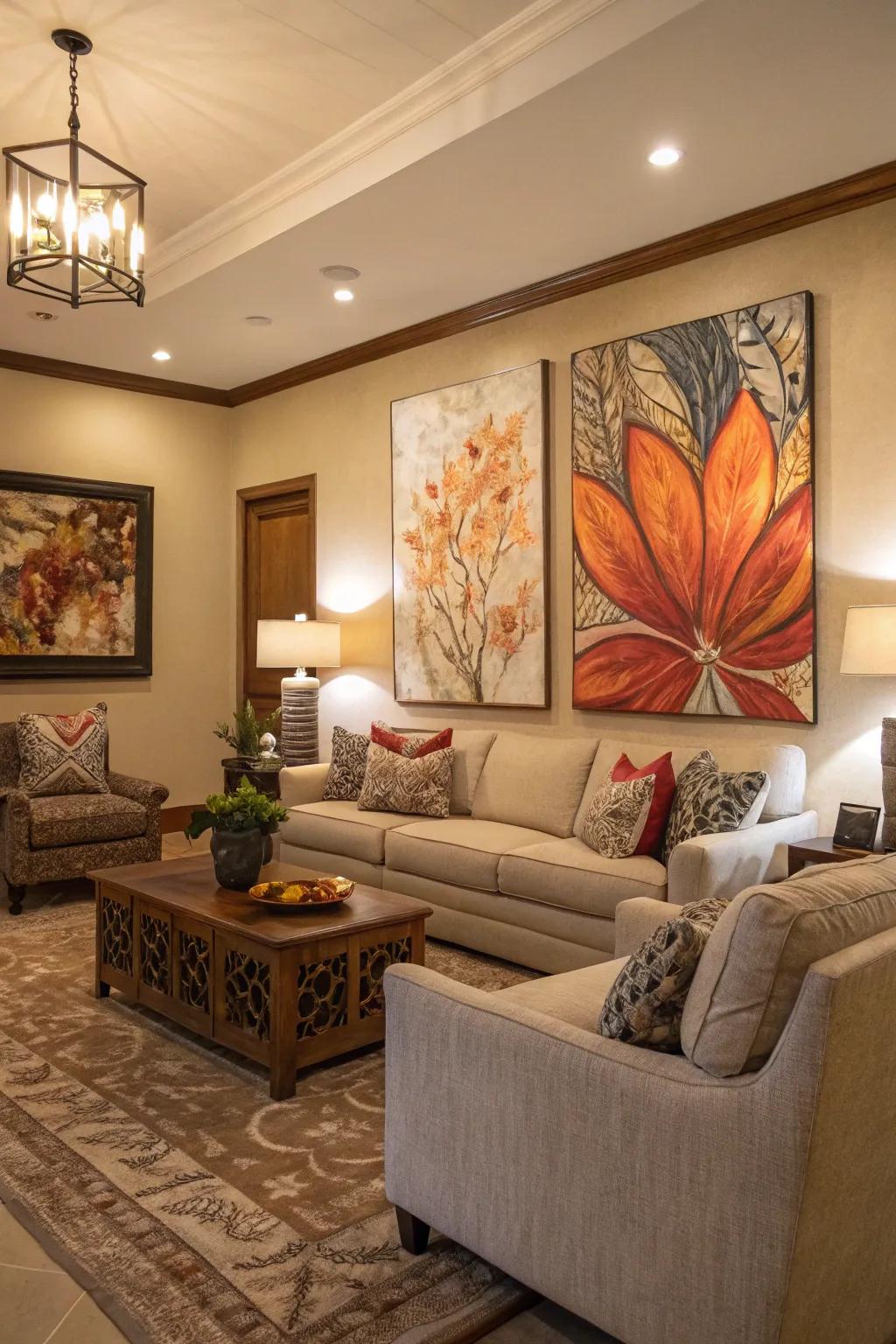 Wall art adds depth and emotion, improving the cozy sensation of your space.