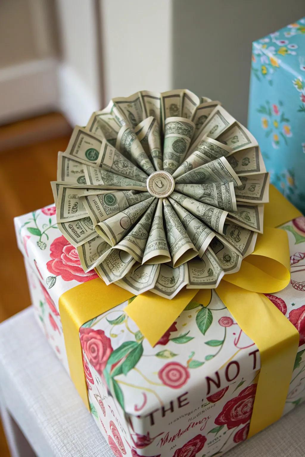 A currency petal introduces elegance to any offering.