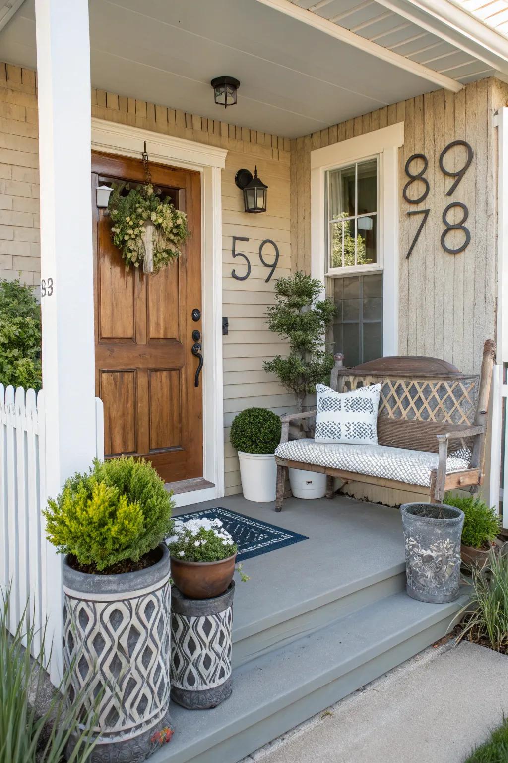 Creative house numbers personalize your home's entry.