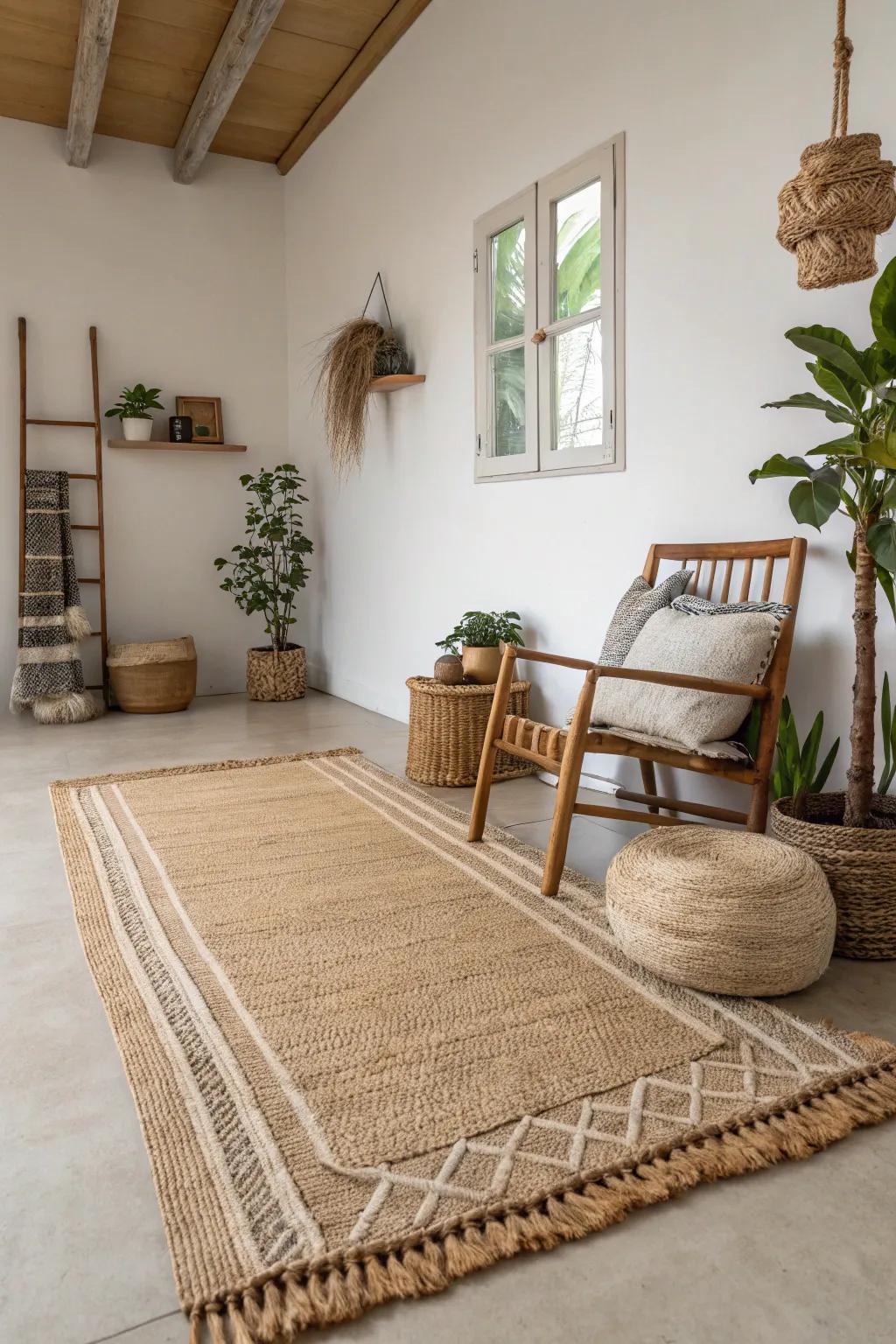 Choose eco-friendly design with natural fiber rugs.