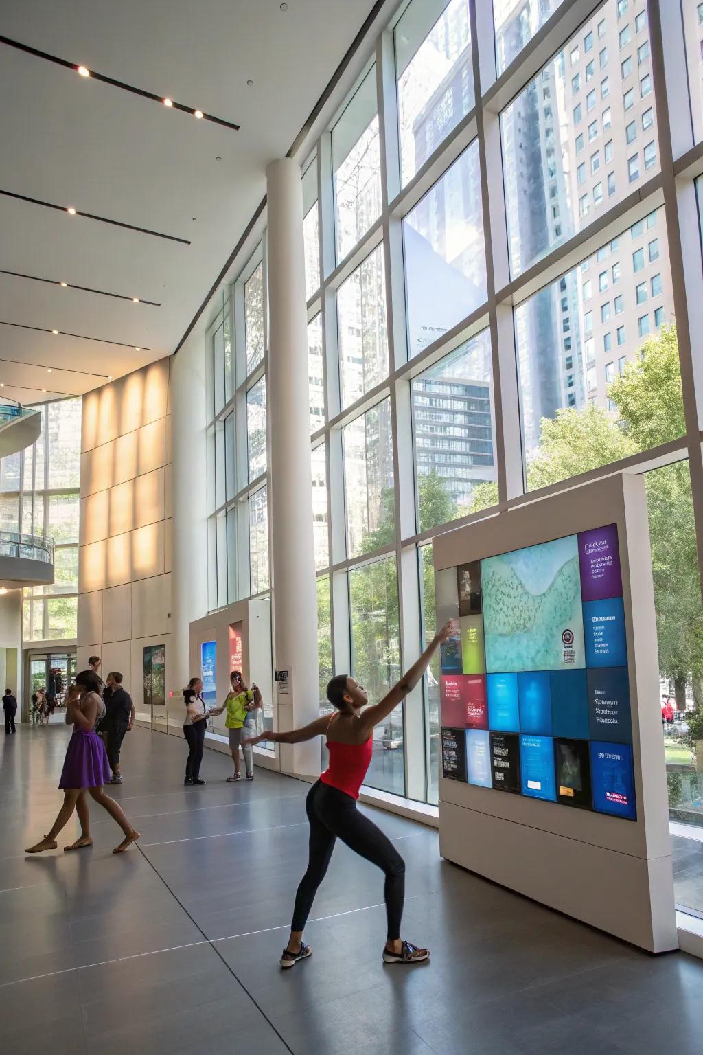 Interactive artistic pieces invite engagement and interest.