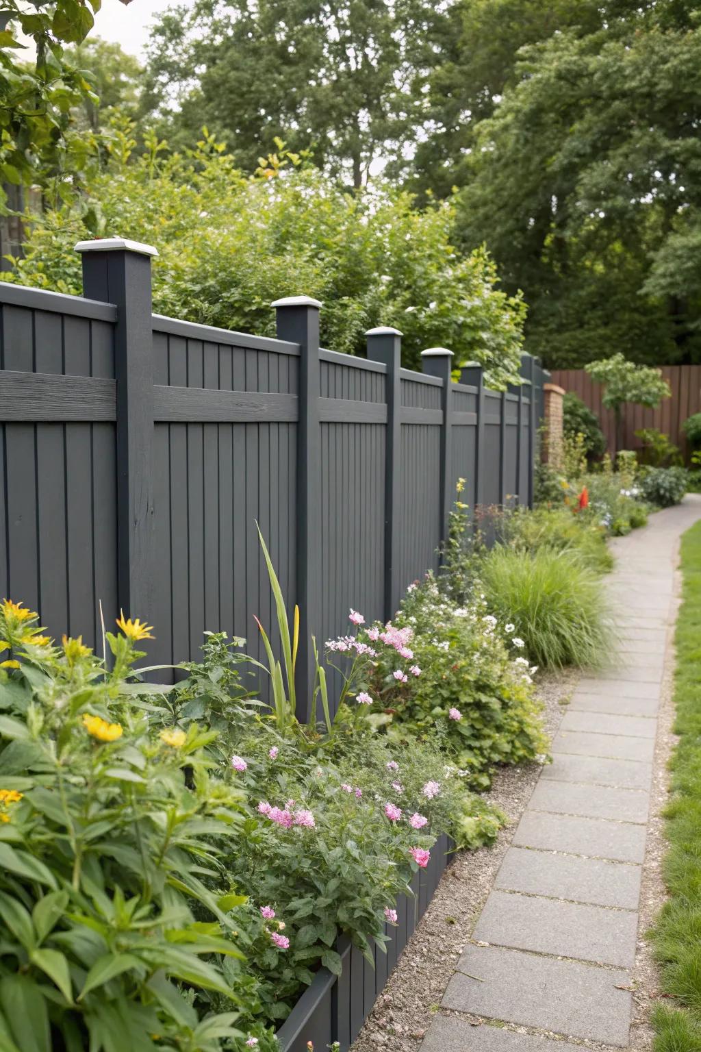 A sustainable deep charcoal boundary made from eco-friendly recycled materials.