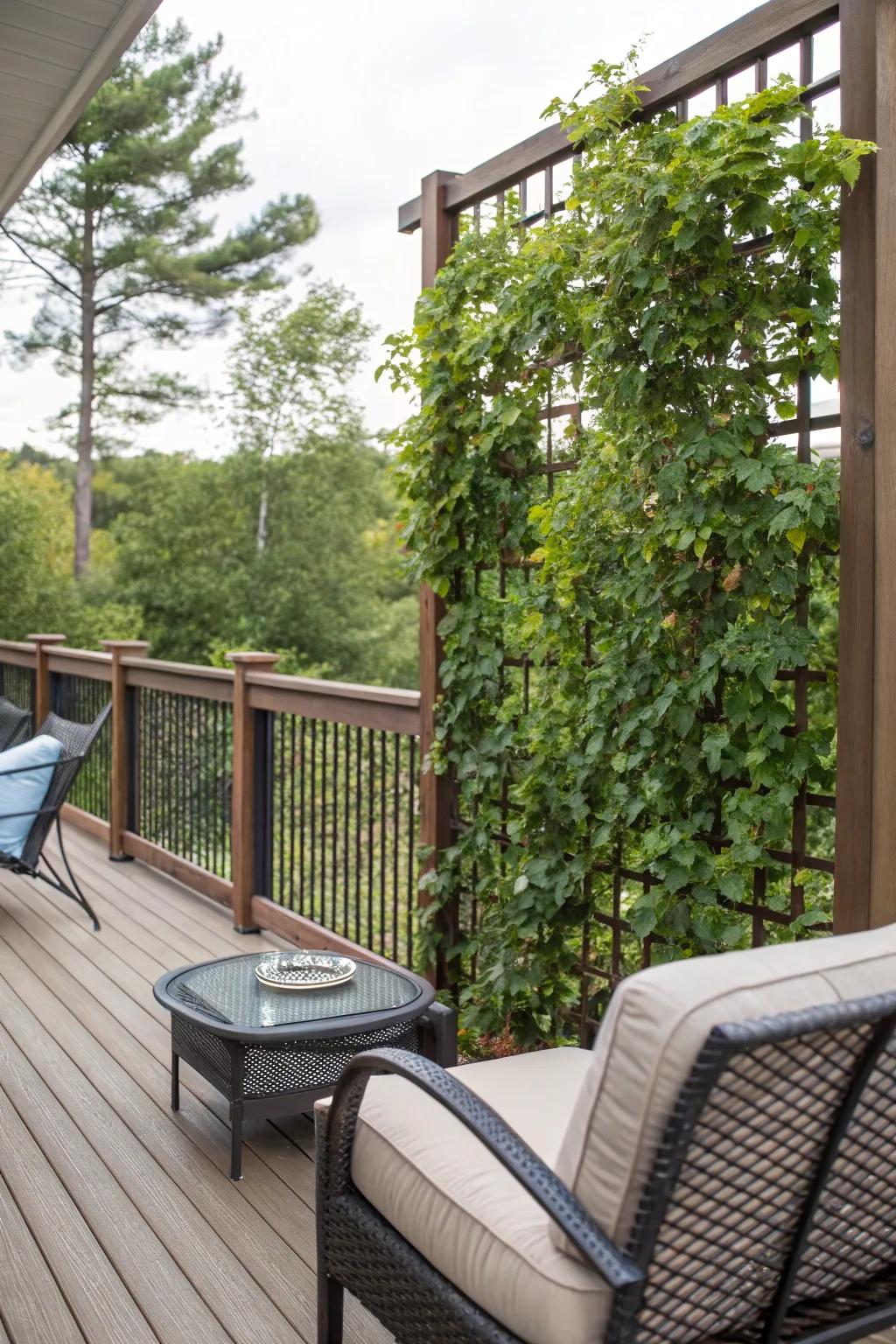 A privacy screen adds seclusion and style to your deck.