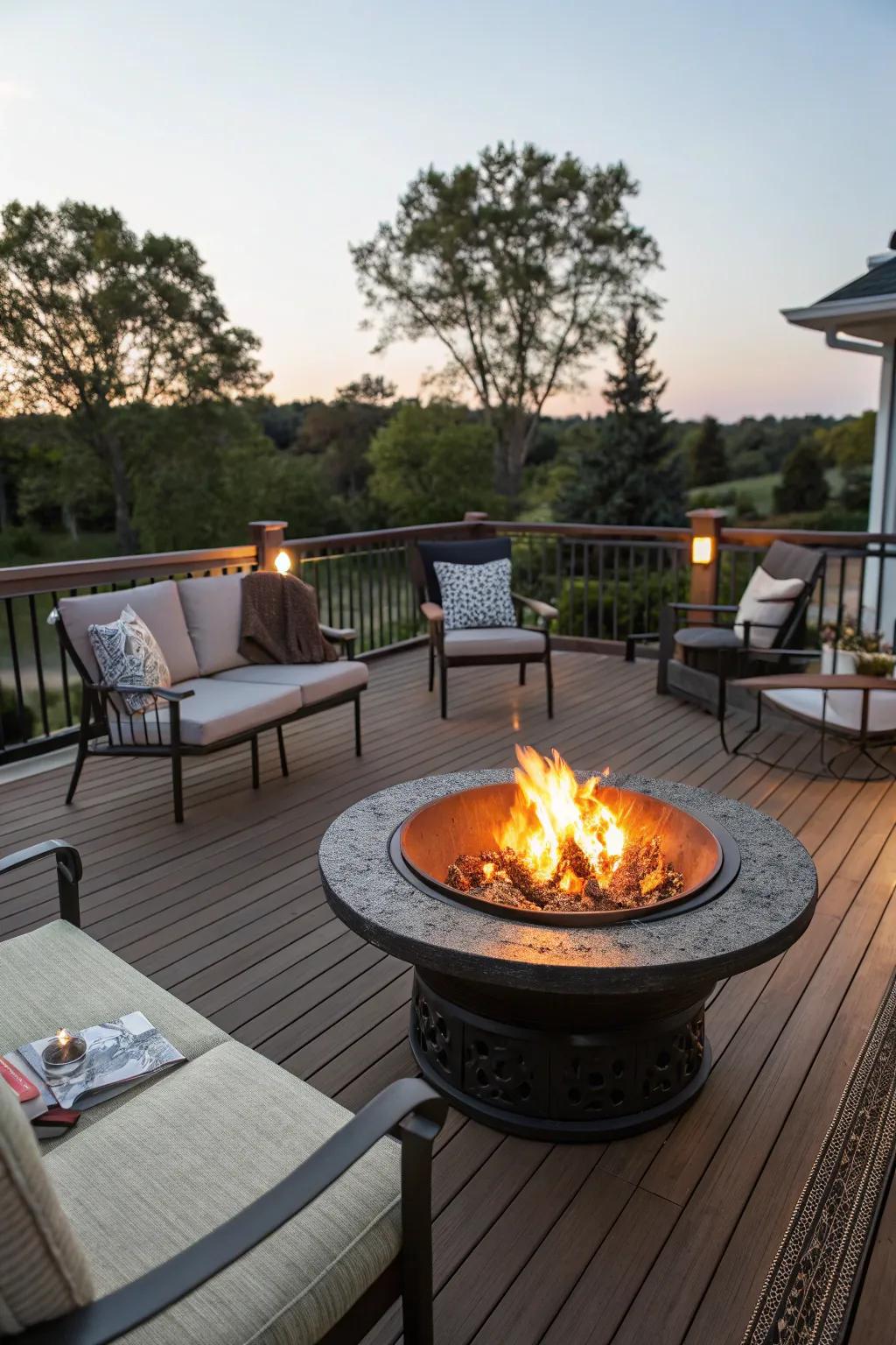 A central fire pit transforms into the focal point of your patio, radiating warmth and encouraging interaction.