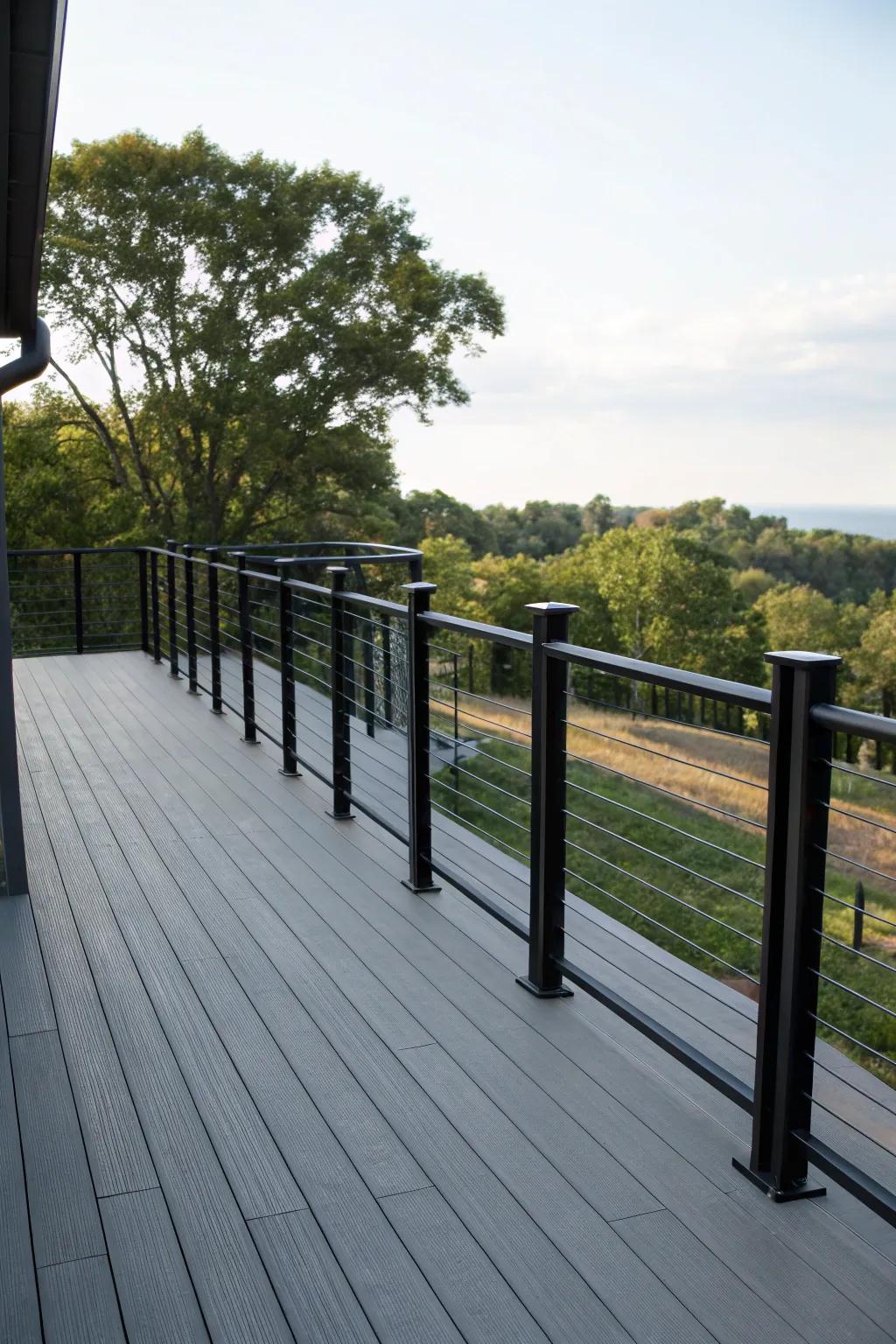 Bold black railings offer a modern and sophisticated look.