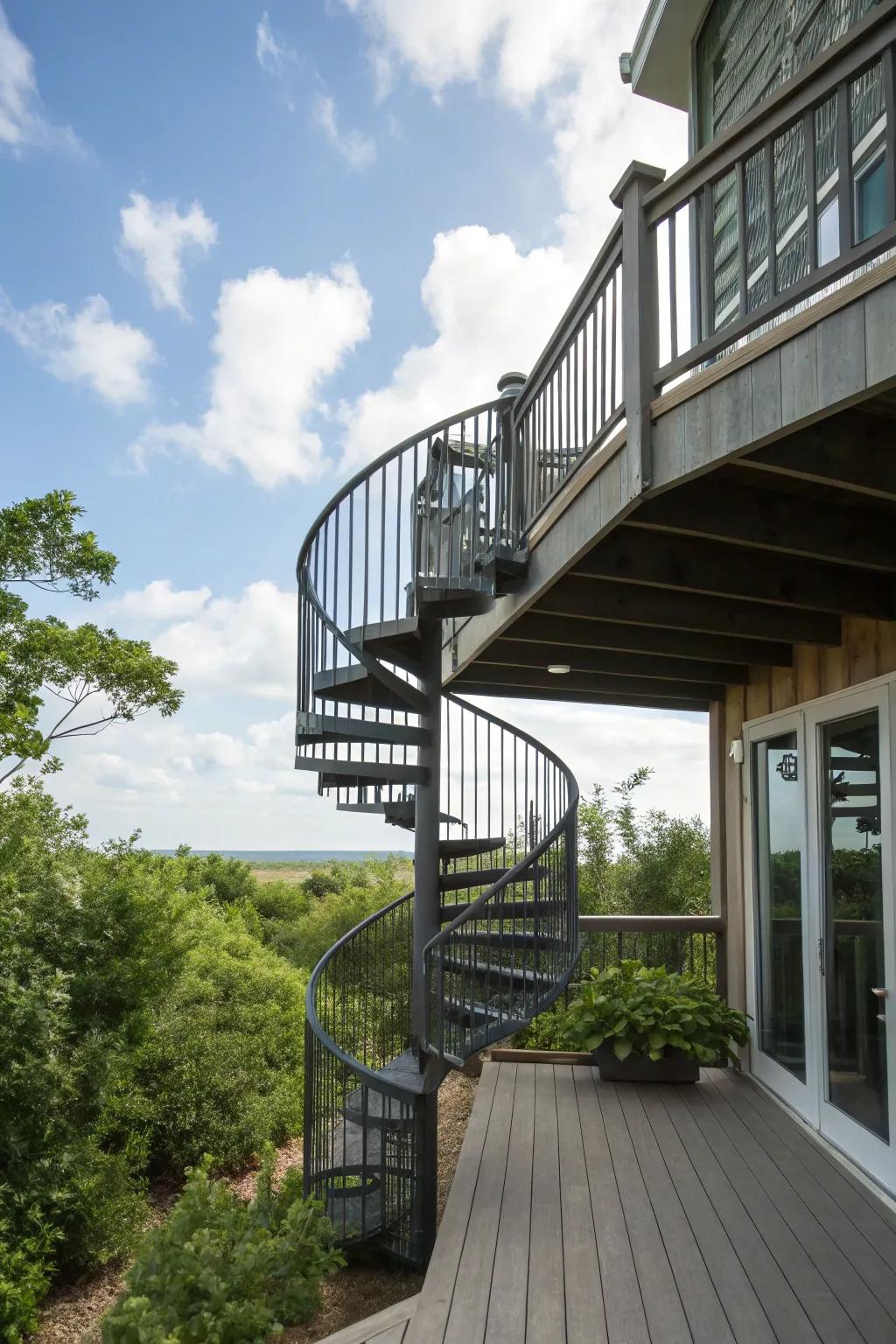 A spiral staircase is a stylish solution for compact spaces.