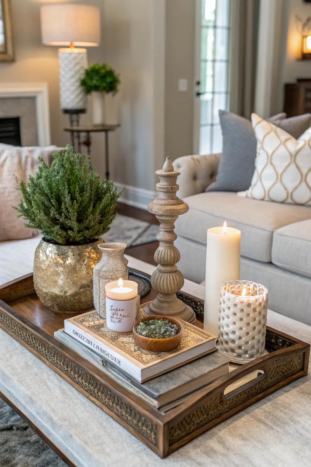 A heightened aesthetic with different levels on a decor platter.