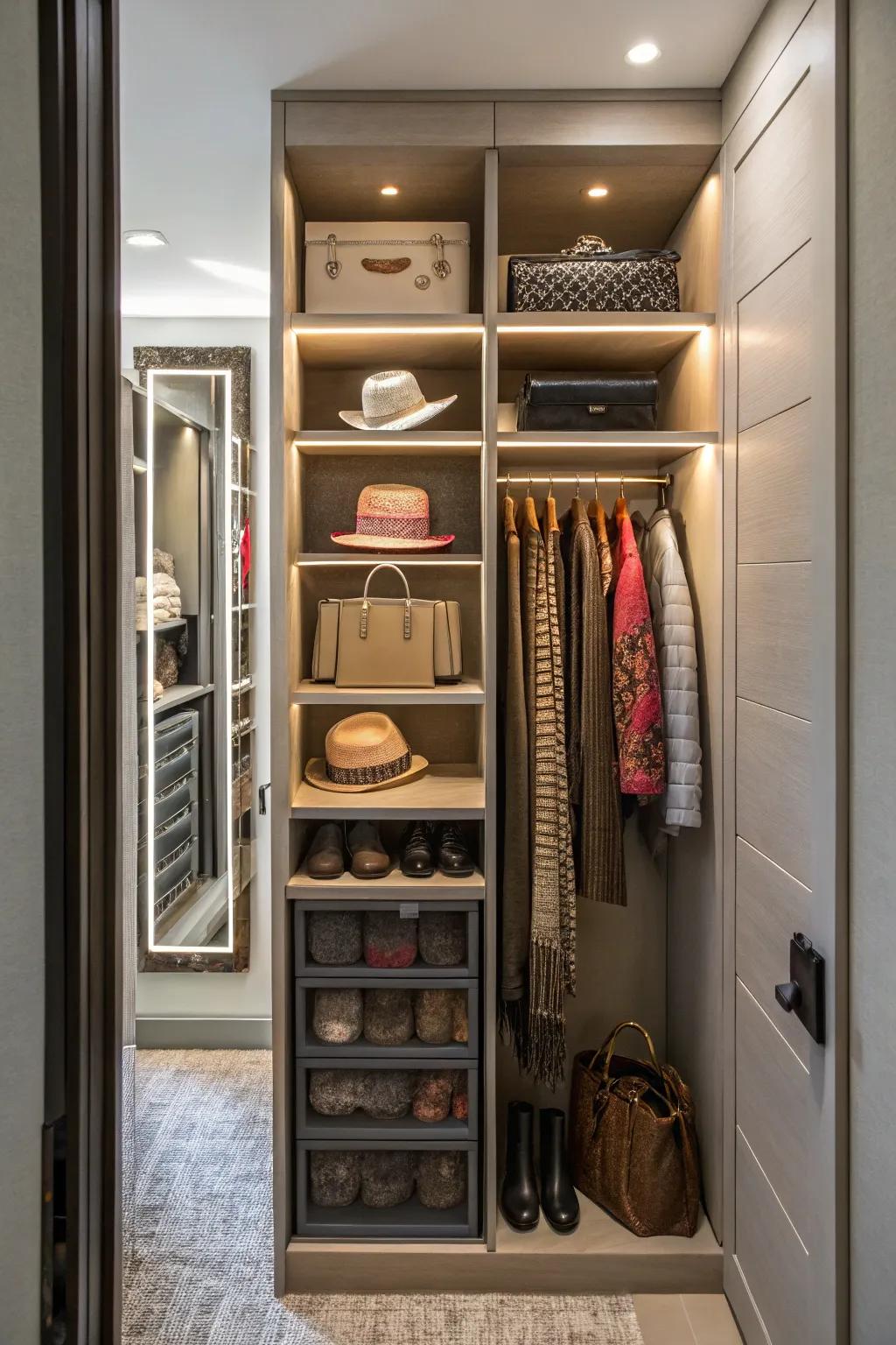 Keep accessories neat using specialized storage options.