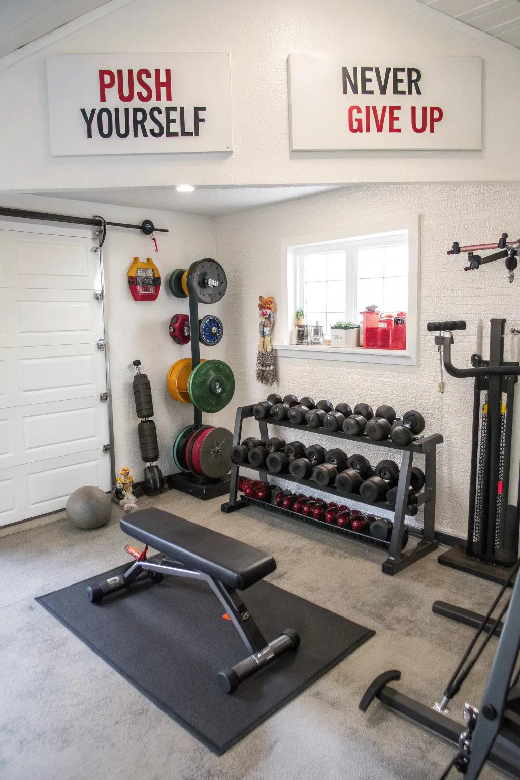 A customized gym designed with character and sayings, delivering daily drive and inspiration.