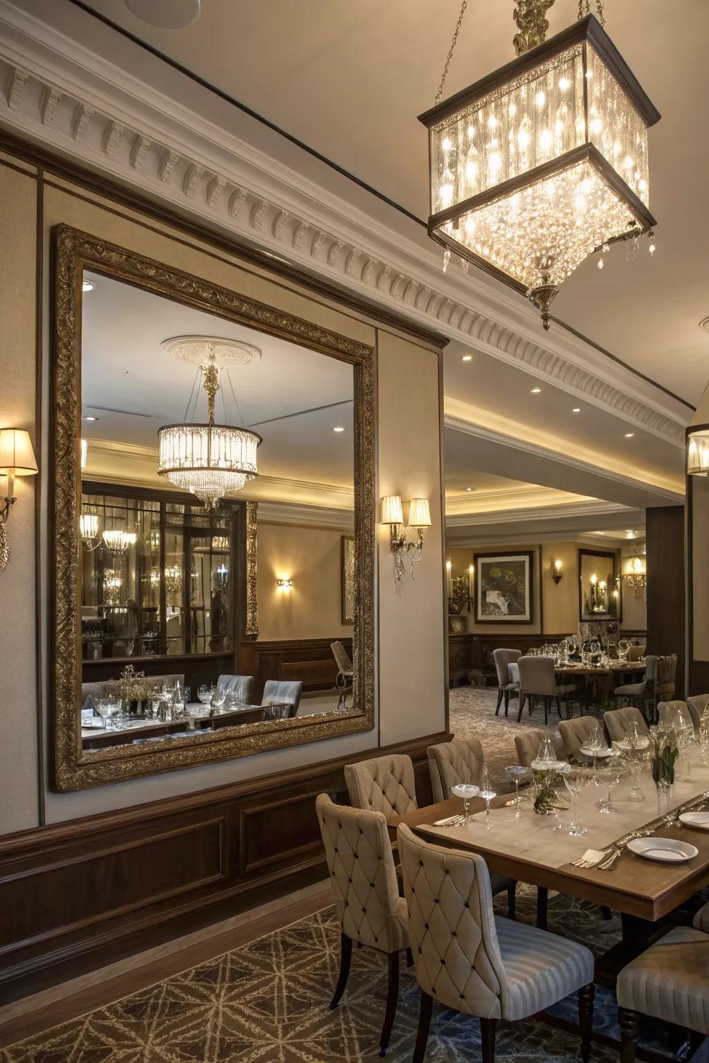 A strategically placed reflection enhances the room's light and space.