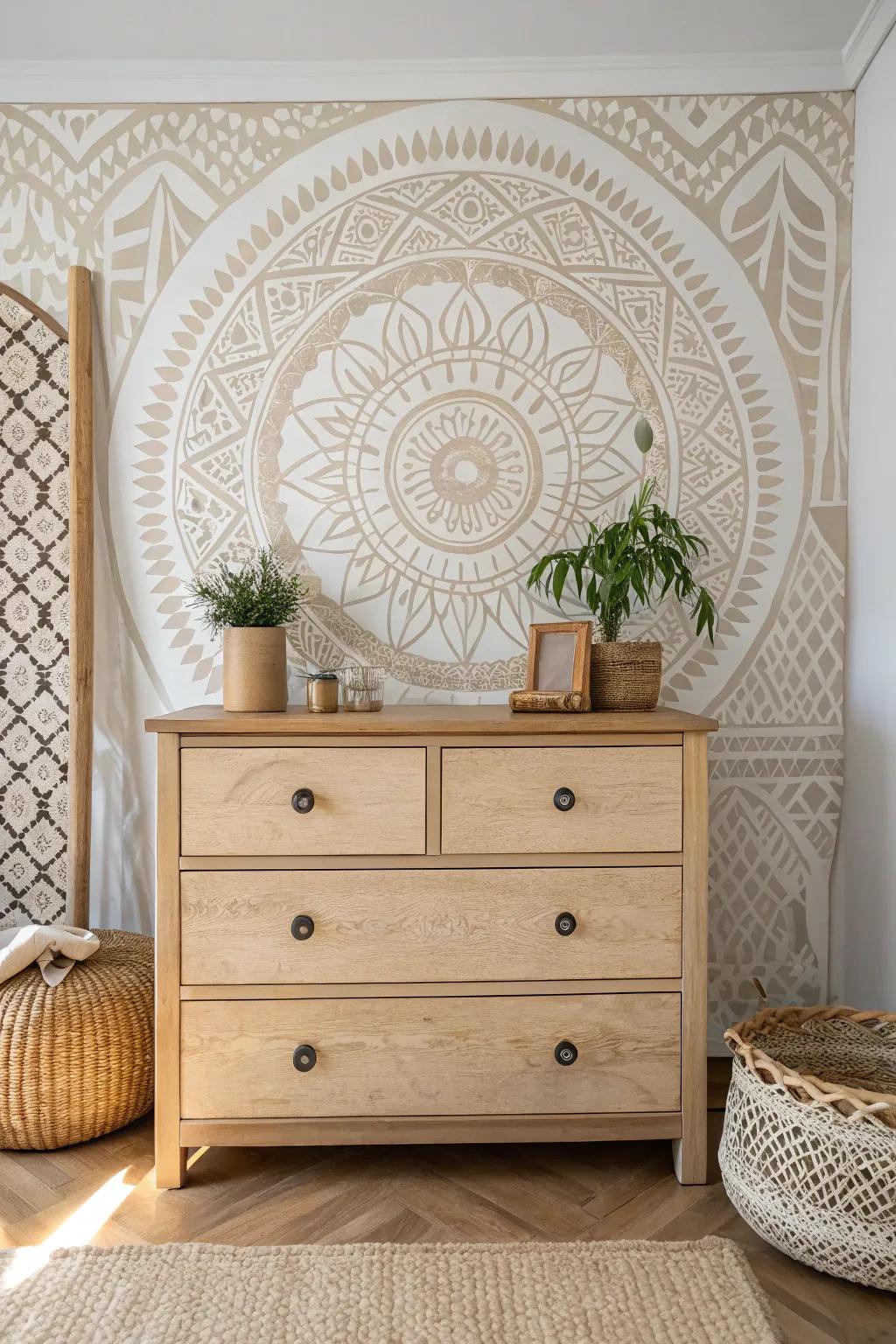 Change your space with a stunning Moroccan-inspired wall pattern for an unexpected boho touch.